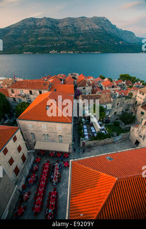 Korcula Stadt, Blick vom Kirchturm in der Mitte der Stadt, Kroatien, Europa 2014 Stockfoto