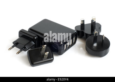 Schwarzen elektrische Adapter mit USB-Anschluss Stockfoto