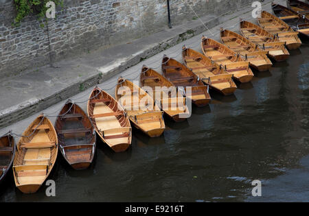 Linie der festgemachten leer Ruderboote am Fluss tragen Durham UK Stockfoto