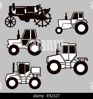 Traktor-Silhouette auf grauem Hintergrund Stockfoto