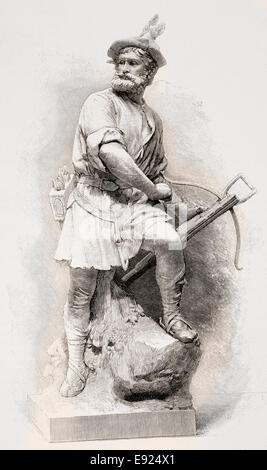 William Tell, ein Volksheld aus der Schweiz, nach der Statue von Marius Jean Antonin Mercié. Stockfoto