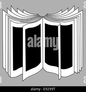 Openning Buch Silhouette auf grauem Hintergrund Stockfoto
