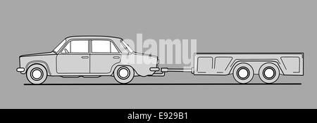 Auto mit Anhänger auf grauem Hintergrund Stockfoto