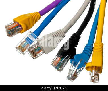 Cat 5 Kabel in verschiedenen Farben Stockfoto