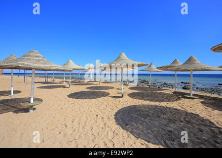 Strohschirme am Strand im Resort Sharm El Sheikh Stockfoto