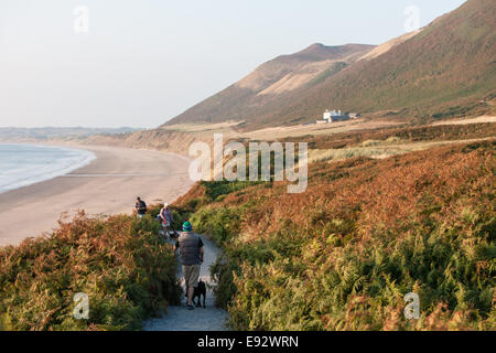 Rhosili, Rhossili, Rhossilli, Bucht, Llangenneth Langenneth, Strand, Worms Head, Wurm Gower Halbinsel, Swansea, Grafschaft Swansea, Wales, Stockfoto