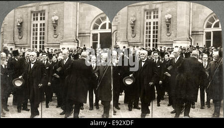 Georges Clemenceau, Woodrow Wilson & David Lloyd George, Schloss von Versailles Friedensvertrag, Stereo-Karte, 28. Juni 1919 verlassen Stockfoto