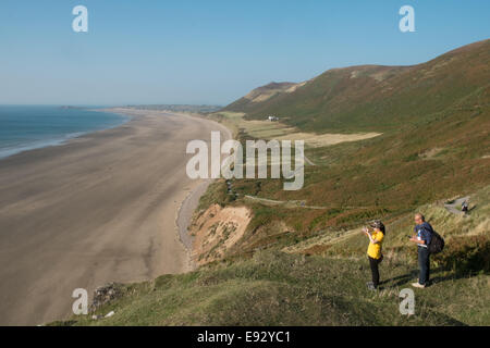 Rhosili, Rhossili, Rhossilli, Bucht, Llangenneth Langenneth, Strand, Worms Head, Wurm Gower Halbinsel, Swansea, Grafschaft Swansea, Wales, Stockfoto