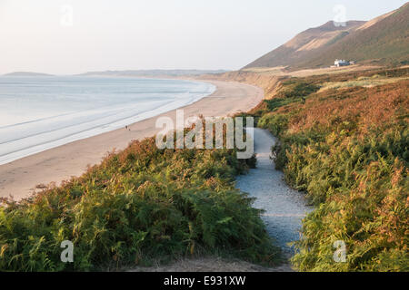 Rhosili, Rhossili, Rhossilli, Bucht, Llangenneth Langenneth, Strand, Worms Head, Wurm Gower Halbinsel, Swansea, Grafschaft Swansea, Wales, Stockfoto