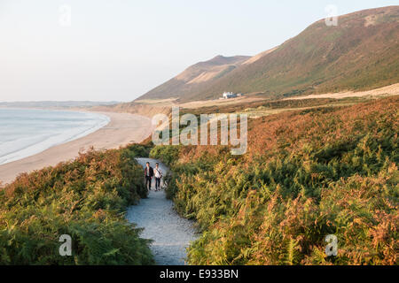 Rhosili, Rhossili, Rhossilli, Bucht, Llangenneth Langenneth, Strand, Worms Head, Wurm Gower Halbinsel, Swansea, Grafschaft Swansea, Wales, Stockfoto