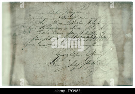 Alter Brief mit handschriftlichem Text von ca. 1889. Grunge Vintage Papierhintergrund. Retro-Stil getönten Bild Stockfoto