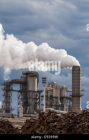 Industrial-Szene mit Kaminen und stürmischen Himmel Stockfoto