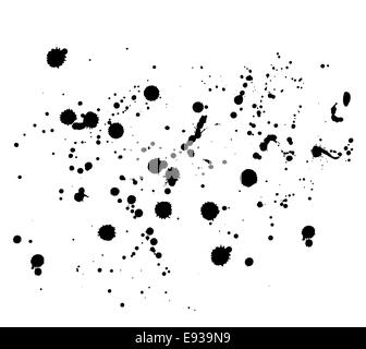 schwarzer Tinte Flecken und Tropfen isolierten auf weißen Hintergrund Stockfoto