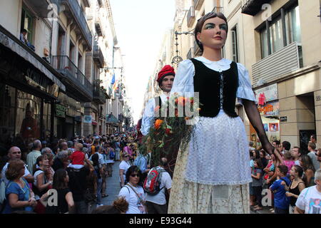 Barcelona, Spanien - 24. September 2012: Riesen auf dem traditionellen Festival "Fiestas De La Merce" in Barcelona, Jaume Square. Stockfoto