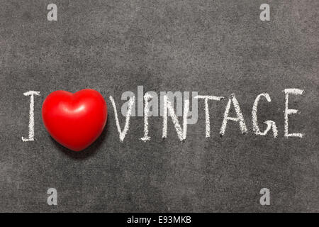 Ich liebe Vintage Ausdruck handschriftlich auf Schultafel Stockfoto