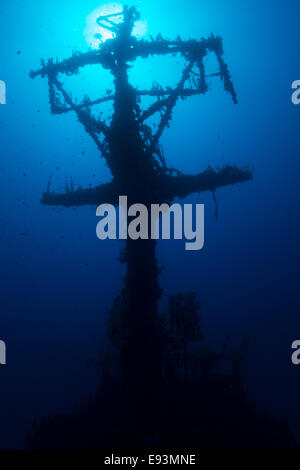 Mast von P29 Boot Wrack in Cirkewwa, Malta, Mittelmeer. Stockfoto