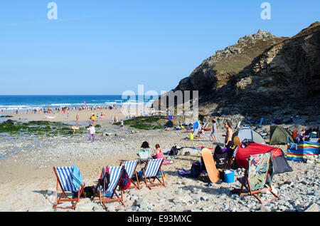 Kapelle Porth-Strand in der Nähe von Extrameldung in Cornwall, Großbritannien Stockfoto
