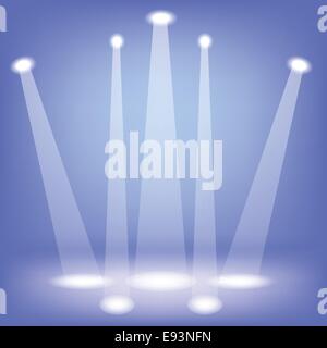 Bunte Illustrationen mit Bühne Strahler auf blauem Hintergrund Stockfoto