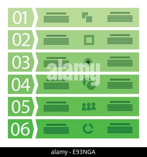 bunte Illustration Business-Template mit sechs Schritten auf weißem Hintergrund Stockfoto