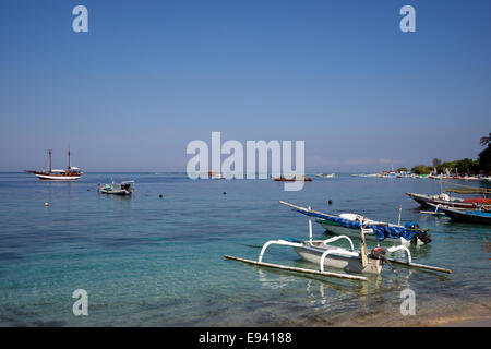 Festgemachten Auslegerboote Gili Air Lombok Indonesien Stockfoto