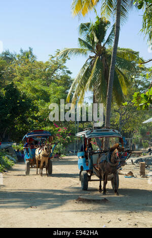 Zwei Pferde gezogenen Taxis Gili Air Lombok Indonesien Stockfoto