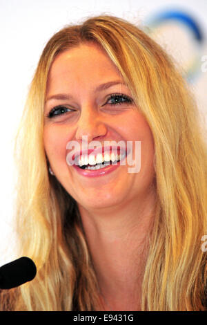 Singapur. 19. Oktober 2014. Tschechische Republik Petra Kvitova besucht die Pressekonferenz der Womens Tennis Association (WTA) Finale in Singapurs Art Science Museum am 19. Oktober 2014. Bildnachweis: Dann Chih Wey/Xinhua/Alamy Live News Stockfoto