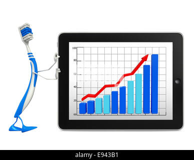 Cartoon Charakter der Zahnbürste mit Business-Grafik Stockfoto