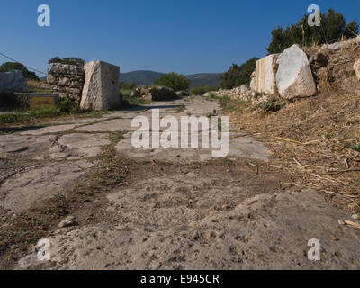Heraion von Samos, Heiligtum der Göttin Hera, Samos Griechenland, ein UNESCO-Weltkulturerbe, verbleibende Teil Marmor Straße Stockfoto