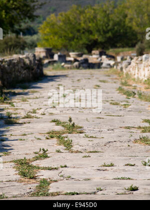 Heraion von Samos, Heiligtum der Göttin Hera, Samos Griechenland, ein UNESCO-Weltkulturerbe, verbleibende Teil Marmor Straße Stockfoto