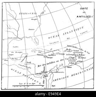 Carte des Antillen (1880) Stockfoto