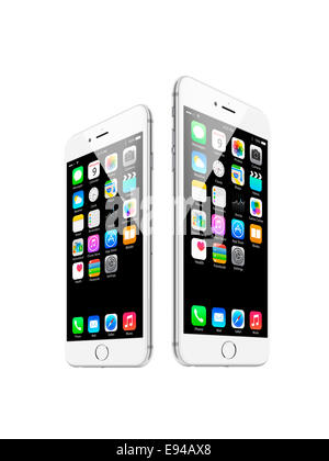 iPhone 6 und Iphone 6 plus Silber mit apps, erzeugte Digital Kunstwerk. Stockfoto