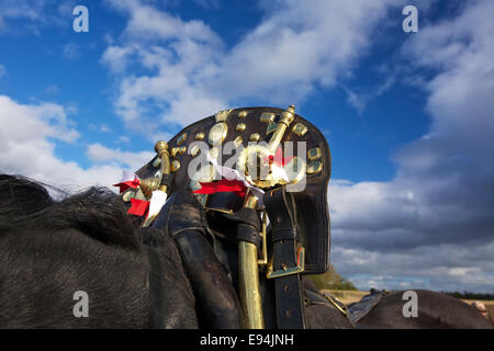 Pferd Messing an einem Oldtimer Pflügen gleichen UK Stockfoto