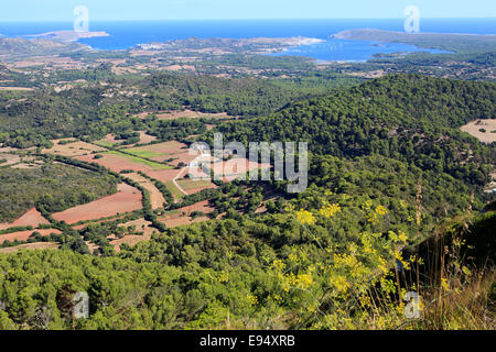 Blick vom Gipfel des Monte Toro (El Toro), Es Mercadal, Menorca, Balearen, Spanien Stockfoto