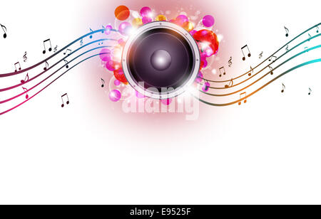 lustige multicolor abstrakt Hintergrundmusik mit Musiknoten und verschwommenen Lichtern Stockfoto