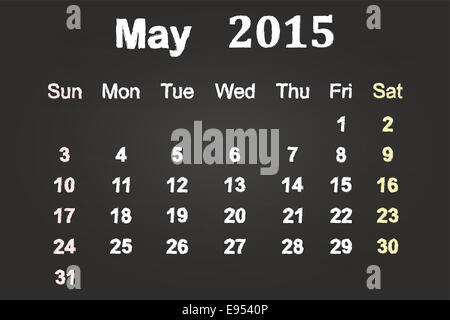 Monatlicher Veranstaltungskalender 2015 Jahr an Tafel Stockfoto