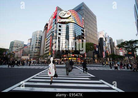 Straße überqueren und Einkaufszentren, Ginza, Tokio, Japan Stockfoto