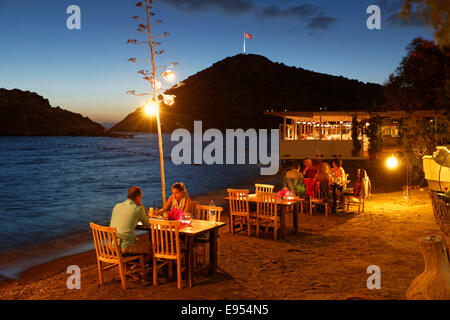 Fischrestaurant in Gümüşlük, Halbinsel Bodrum, Bodrum, Muğla Provinz, Ägäis, Türkei Stockfoto