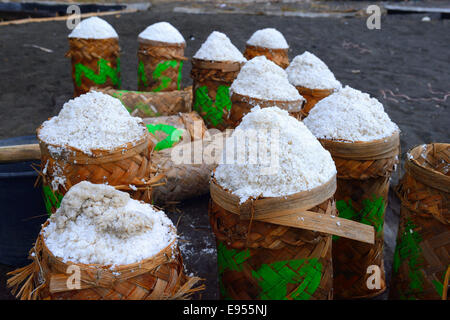 Geernteten Meersalz, verpackt, trocken, bekannt als Fleur de Sel, Nord Bali, Bali, Indonesien Stockfoto