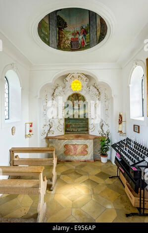 Innenraum mit Altar der Kapelle Wieskapelle, Wieskirche, Steingaden, Pfaffenwinkel, Upper Bavaria, Bavaria, Germany Stockfoto