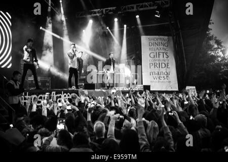 Tralee, Irland, 15. August 2014, Union J Höchstleistungen live The Rose of Tralee Festival, Tralee, County Kerry am 15. August 2014 Stockfoto
