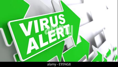 Virus-Alarm auf grünen Pfeil Wegweiser. Stockfoto