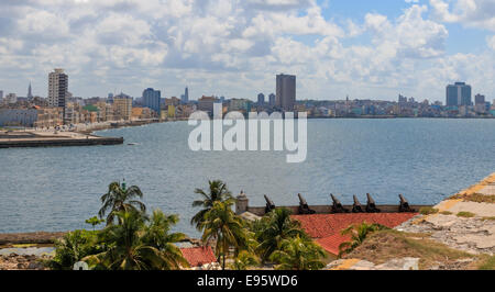 Ansicht von Havanna vom Castillo de Los Tres Reyes Magos del Morro (Morro Castle) Stockfoto