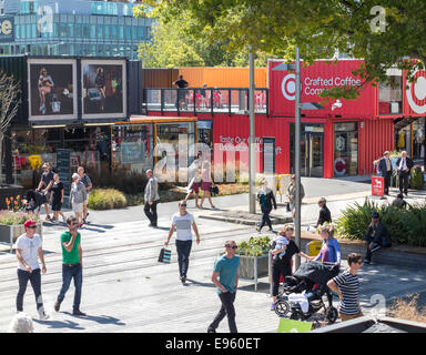 Christchurch Container Mall, Re: Start Popup-Mall oder Cashel Street Mall gebaut von Containern nach dem Erdbeben 2011 Stockfoto