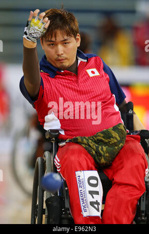 Incheon, Südkorea. 20. Oktober 2014. Kintaro Fujii (JPN) Boccia: Gemischte Paare BC4 Halbfinale am Namdong Gymnasium während der 2014 Incheon Para Asienspiele in Incheon, Südkorea. © Shingo Ito/AFLO SPORT/Alamy Live-Nachrichten Stockfoto