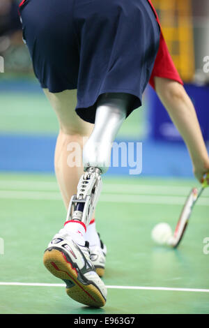 Incheon, Südkorea. 20. Oktober 2014. Detail Schuss Badminton: Mixed Doppel SL3-4/SU5 am Gyeyang Gymnasium während der 2014 Incheon asiatischen Para Games in Incheon, Südkorea. © Shingo Ito/AFLO SPORT/Alamy Live-Nachrichten Stockfoto