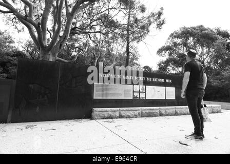 Willkommen Sie Informationen bei Kamay Botany Bay National Park, Sydney Stockfoto