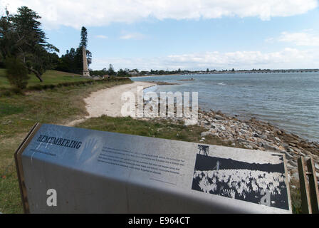 Informationen Beschilderung auf Captain Cook Hafenplatz, Botany Bay, Sydney Stockfoto