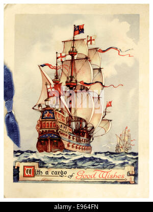 1930er Jahre Vintage Weihnachtskarte Stockfoto