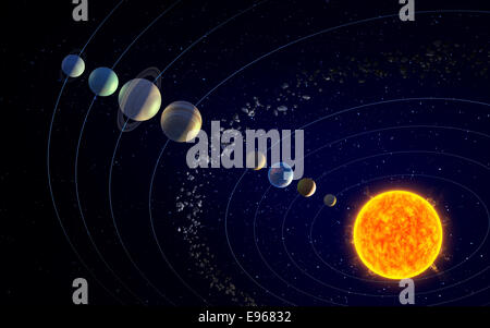 Sonnensystem - Sonne, die Planeten und Asteroiden-Gürtel Stockfoto