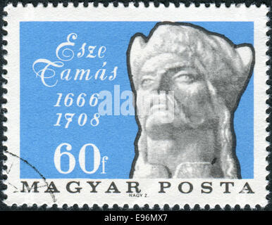 Ungarn - ca. 1966: Briefmarke gedruckt in Ungarn zeigt ein Porträt des Tamas Esze, militärischer Held, ca. 1966 Stockfoto